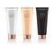 B.B. cream in different color of realistic tubes with gold cap. Vector mockup of packages of makeup foundation
