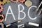 A B C letters and school stuff on blackboard
