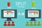 A-B comparison. Split testing. Concept with desktop computer