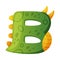 B consonant letter dino font. Dinosaur alphabet, cute dino effect green letter sign, abc for kids, nursery, birthday