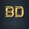 B and D - initials or golden logo. BD - Metallic 3d icon or logotype template. Design element with lineart option. Gold