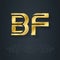 B and F initial golden logo. BF - Metallic icon or logotype template. Design element with lineart option. Gold