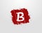 B Letter Logo in Red Square Grunge Element. Retro Rusty Square logo design template
