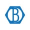 B logo with a blue octagon frame shape