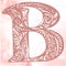 B Vintage initials B. Design Vector. Alphabet, Calligraphy, Typography, Monogram. Pink color initials litter on a watercolor