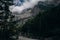 Babadag mountain, panoramic view. Wide landscape with mountains and beautiful clouds on top