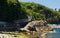 Babbacombe beach walking bridge with view on Oddicombe beach, Torquay Devon coast United Kingdom