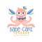 Babe care toyshop logo design, badge with cute octopus can be used for baby store, kids market vector Illustration on a