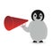 Babe penguin or business cartoon character communicates through a megaphone