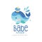 Babe whale logo design, emblem can be used for kids club, baby shop, kids market, kindergarten and any other children