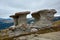 Babele Natural Monument, stone in the Bucegi Natural Park in Romania. Megaliths on top of a mountain range