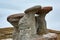 Babele Natural Monument, stone in the Bucegi Natural Park in Romania. Megaliths on top of a mountain range, tourist attraction