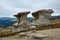 Babele Natural Monument, stone in the Bucegi Natural Park in Romania. Megaliths on top of a mountain range, tourist attraction