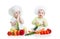 Babies boy and girl with healthy food vegetables