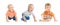 Babies Boys, Crawling and Sitting Infant Kids Group, Toddlers Children on White