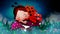 Babies cartoon sleeping on mushroom, night fantasy, animation background.