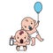 babies couple with balloon helium and bottle milk