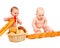 Babies eating bread