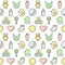 Babies (girl and boy) things outline multicolored cute vector seamless pattern. Minimalistic design. Part one.