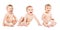 Babies group in Diapers, Happy Infant Kids, Toddlers Children Sitting on White