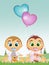 Babies with hearts balloons