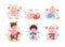 Babies toddlers characters set play toys, flat vector illustration isolated.