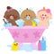 Babies in a tub taking a bath. Vector illustration