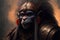 Baboon animal portrait dressed as a warrior fighter or combatant soldier concept. Ai generated