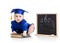 Baby in academician clothes with book