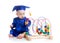 Baby in academician clothes with educational toy