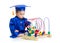 Baby in academician clothes with educational toy
