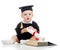 Baby in academician clothes with roll and book