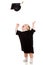 Baby in academician clothes tossing up cap