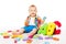 Baby Alphabet Toys, Child Playing Colorful ABC Letters on White