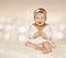 Baby Ancient Dress, Kid Girl in White Clothes Folded Hands, One