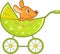 Baby animal in the green stroller