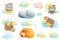 Baby animals cartoon collection, funny cute elephant, sloth, fox, owl, mouse characters dreaming, isolated clipart for