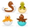 Baby animals hatch eggs or cartoon pets hatching. Vector flat isolated funny toy icons