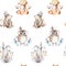 Baby animals nursery isolated seamless pattern with bannies. Watercolor boho cute baby fox, deer animal woodland rabbit