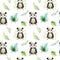 Baby animals nursery isolated seamless pattern. Watercolor boho tropical drawing, child tropical drawing cute panda and
