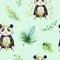 Baby animals nursery isolated seamless pattern. Watercolor boho tropical drawing, child tropical drawing cute panda and