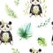 Baby animals nursery isolated seamless pattern. Watercolor boho tropical drawing, child tropical drawing cute panda and