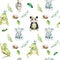 Baby animals nursery isolated seamless pattern. Watercolor boho tropical drawing, child tropical drawing, panda, cute