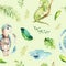 Baby animals nursery isolated seamless pattern. Watercolor boho tropical fabric drawing, child tropical drawing cute