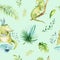 Baby animals nursery isolated seamless pattern. Watercolor boho tropical fabric drawing, child tropical drawing cute