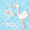 Baby arrival card with stork that brings a cute