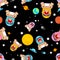 Baby astronaut in space pattern seamless. Newborn spaceman background. child in space helmet texture. Baby fabric ornament