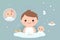 A baby bathes in a bubble bath with a baby on the bottom. Baptism AI generation