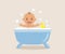 Baby bathing in the bath with foam