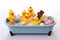 baby bathtub with rubber duckies and bath toys